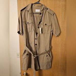 Banana Republic Khaki Button-Up short jumpsuit